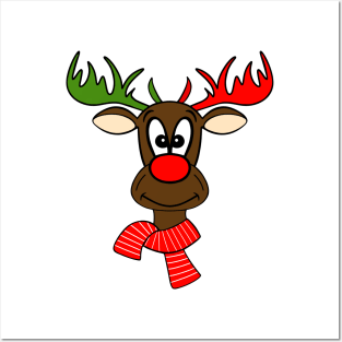 Red And Green Cute Christmas Reindeer Posters and Art